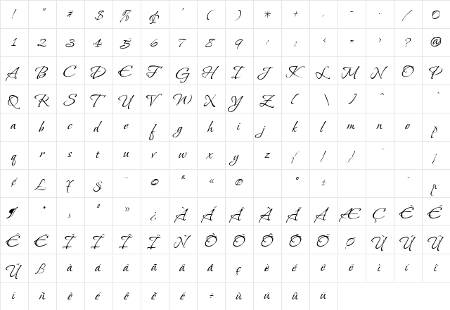 Bonheur Royale Regular  glyph index
