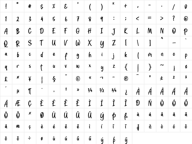 Jotilla Regular  glyph index