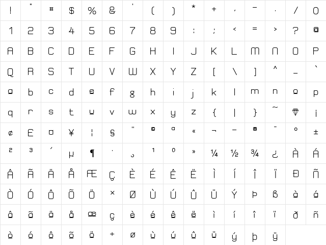 Elgethy Est Upper Bold Regular  glyph index