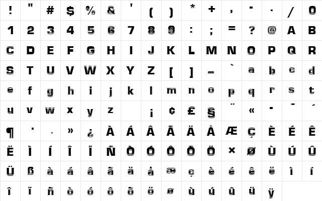 EurostileTBlaIn1 Regular  glyph index