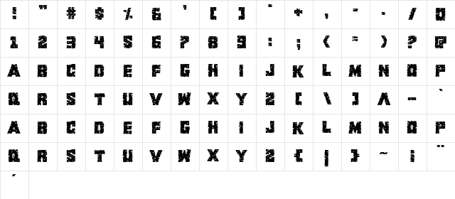 King Commando Riddled II Regular  glyph index