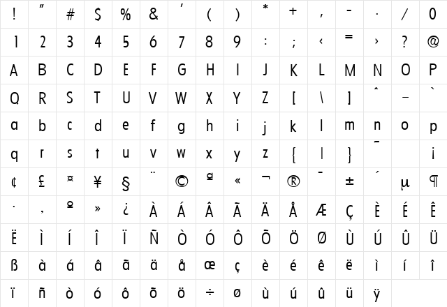Florida-Serial-Light Regular  glyph index