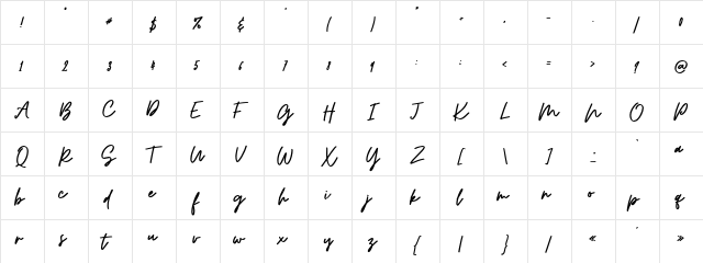 Osulent Signature Regular  glyph index