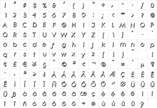 LiteraShadow Italic  glyph index