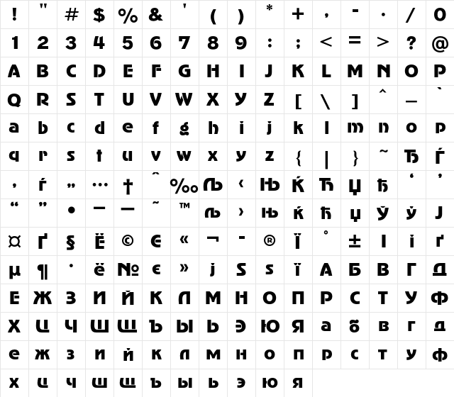 AdverGothicC Regular  glyph index