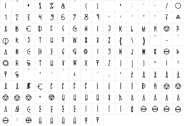 Pride Of The Young Regular  glyph index