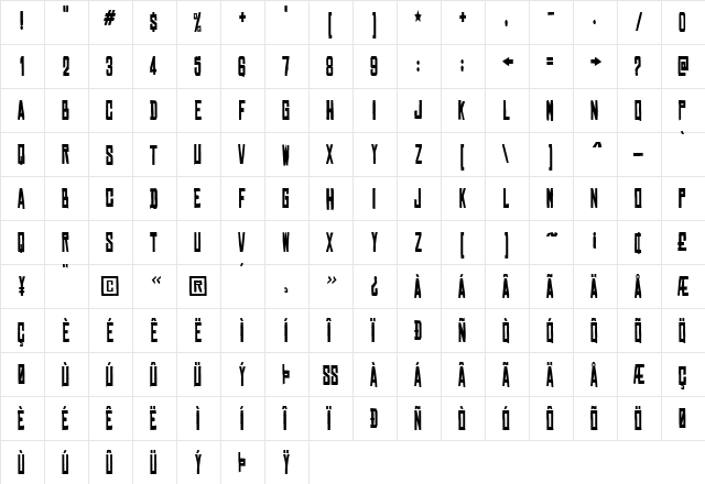 Chinese Rocks Cnd Bold  glyph index