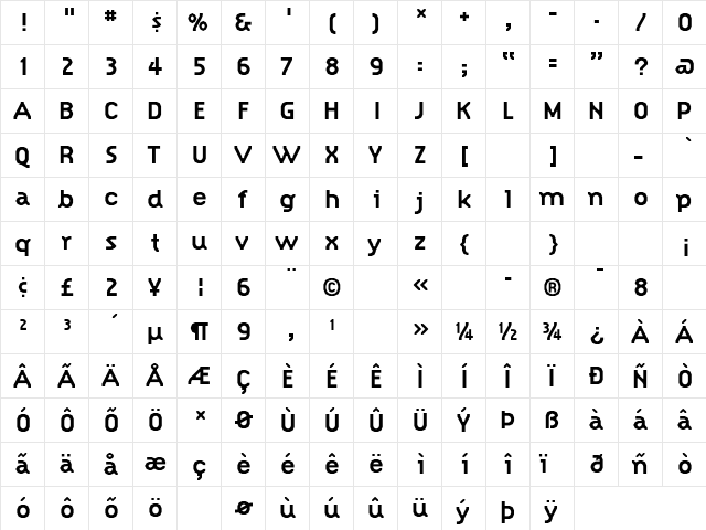 CitizenBold Regular  glyph index