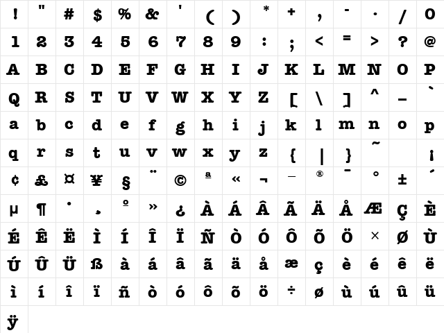 AmTypewriterITCTT Bold  glyph index