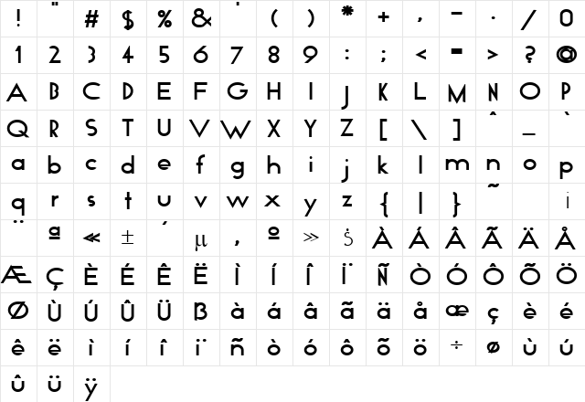 Pommarantz Bold Regular  glyph index