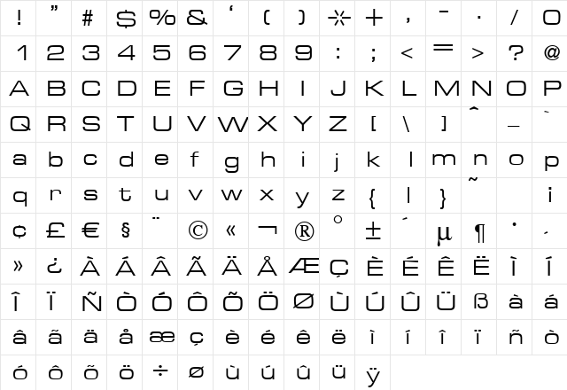 M730-Sans Regular  glyph index