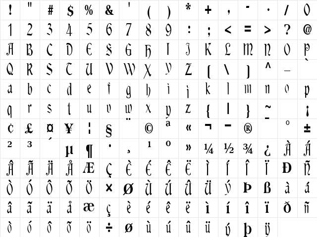 Franklin Regular  glyph index