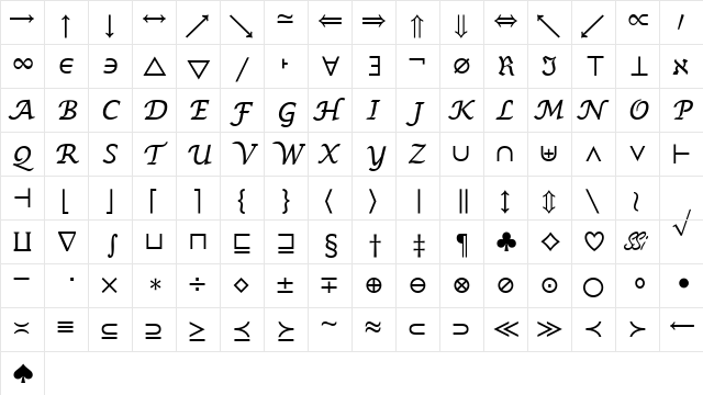Insight Math Symbol SSi Symbol  glyph index