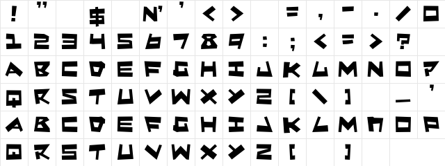Quake & Shake Regular  glyph index
