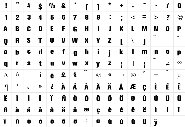 AkzentExtrabold Regular  glyph index