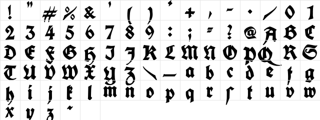King Arthur Legend Regular  glyph index
