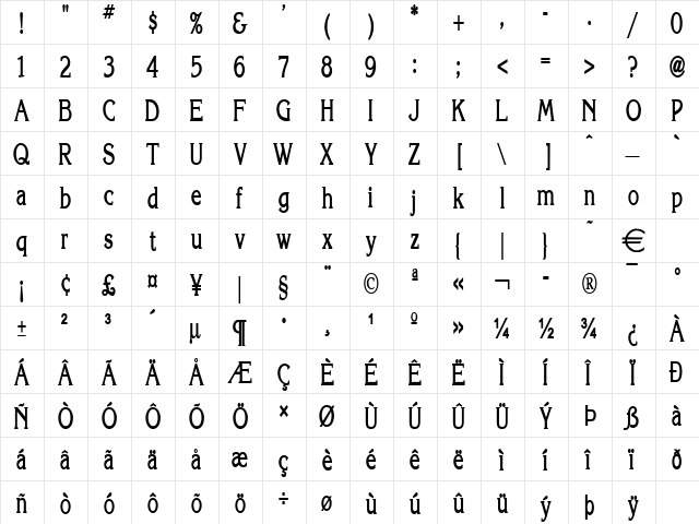 KeiraThin Bold  glyph index