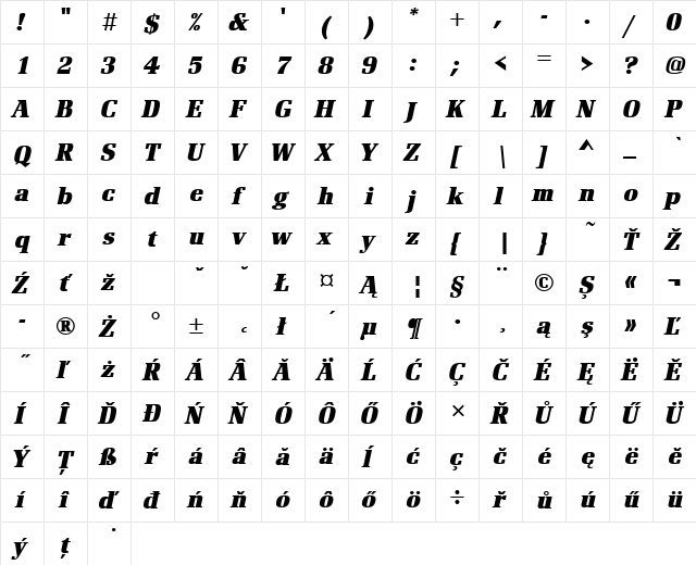 RenaultTEEBol Italic  glyph index