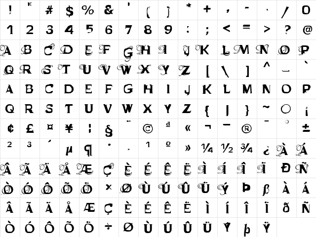 Bastard Caps  glyph index