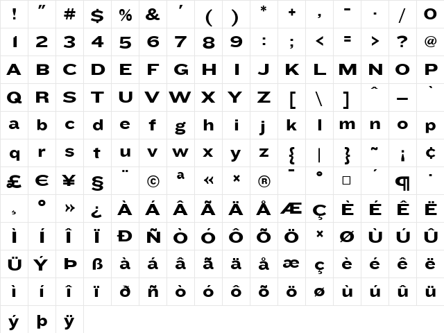 Knockout Medium  glyph index