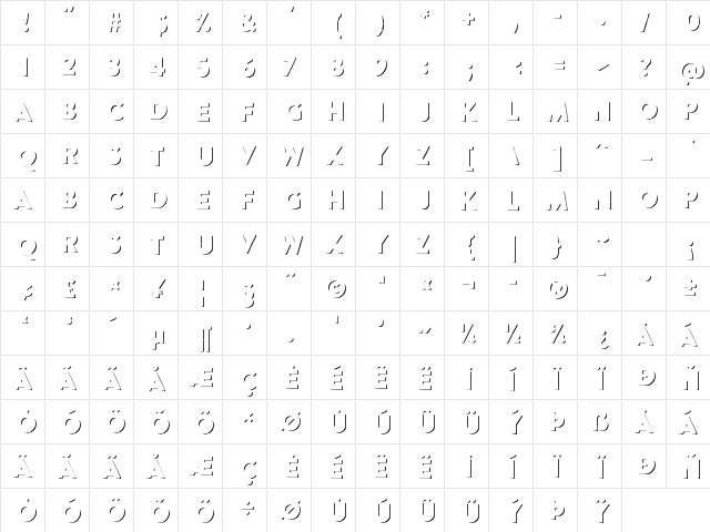 Brandon Printed Shadow  glyph index