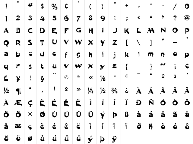 MoulinRougeFLF Regular  glyph index