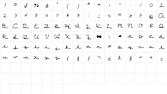 New_Girl_Cursive Cursive  glyph index