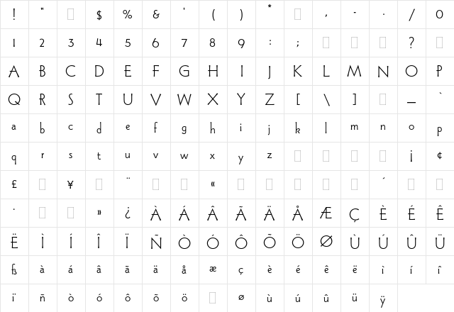 Wade Sans Light Plain  glyph index
