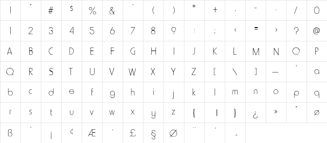 Howard-Light Regular  glyph index