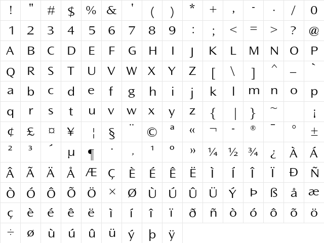 Ocean Sans Std Light Extended  glyph index