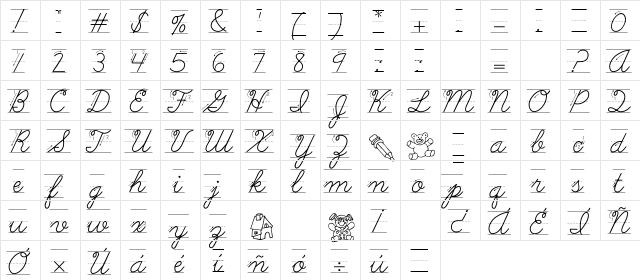 AbcCursiveArrow Regular  glyph index
