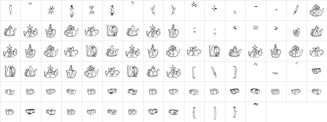 PC Tea Cup Party Regular  glyph index