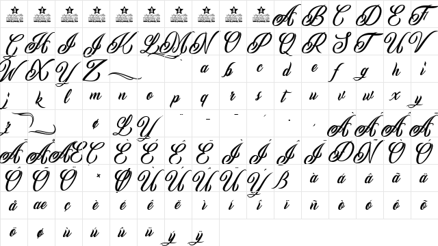 Inked Skin Personal Use Regular  glyph index