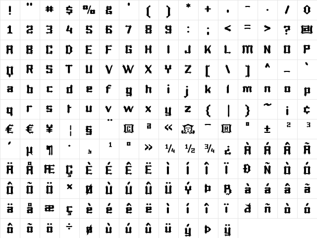 Luciferius Regular  glyph index