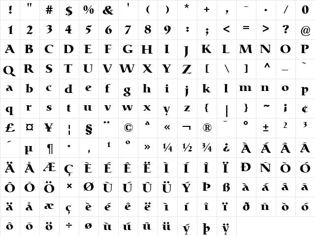 Catull Regular  glyph index