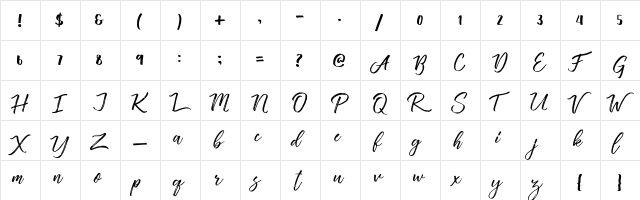 Vincentia Regular  glyph index