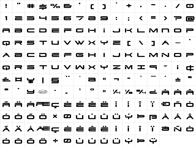 Dodger Expanded Expanded  glyph index