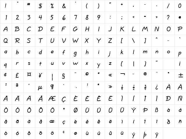 Jolt Bold  glyph index