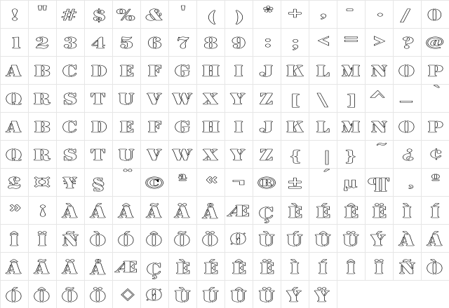 Rudy Hollow Expanded Regular  glyph index