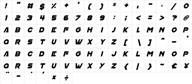 House On Mars Italic  glyph index