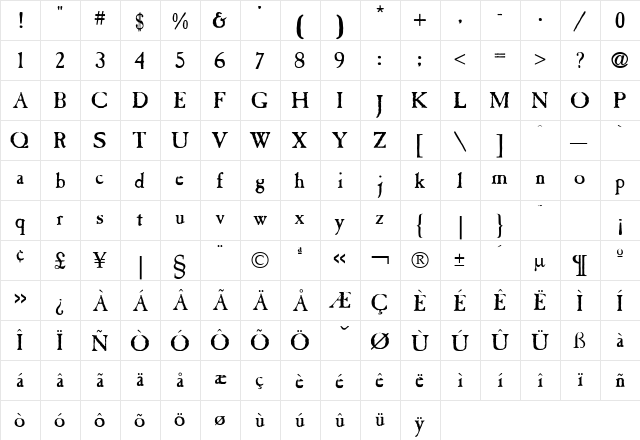 Casablanca Antique Plain  glyph index