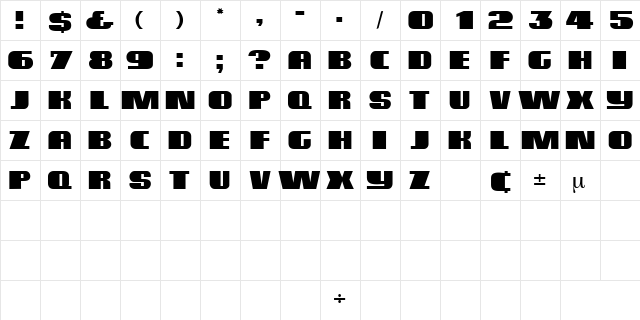 AmplioDisplayCapsSSK Regular  glyph index
