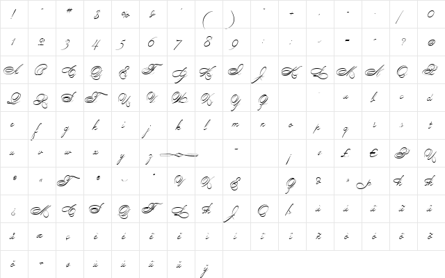 Penman Script Regular  glyph index