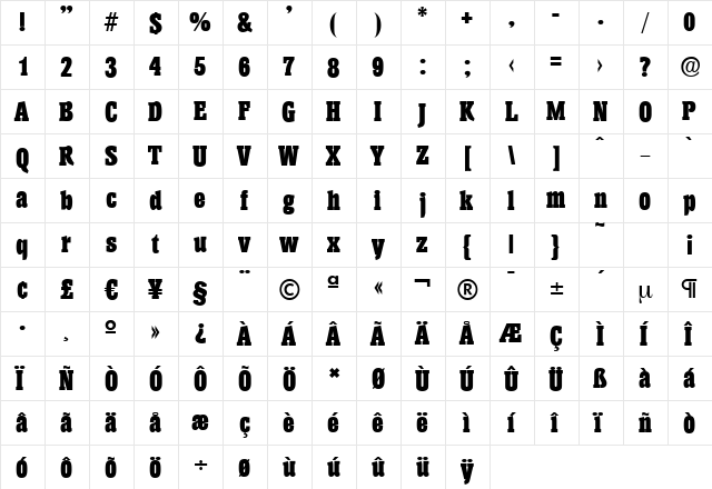 HeliumSerial-Heavy Regular  glyph index