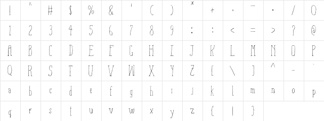 Aiza Shine Serif Regular  glyph index