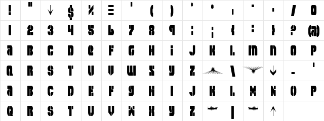 Space Cruiser Condensed Condensed  glyph index