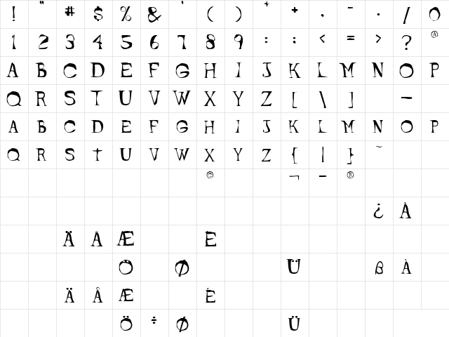 FreeBe Caps  glyph index