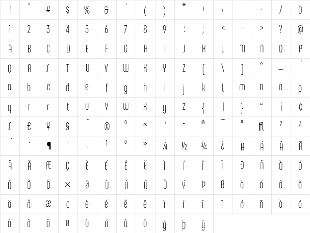 ChaletComprime MilanSeventy  glyph index