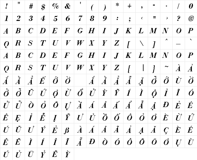 VPS Con Son Hoa Bold Italic  glyph index