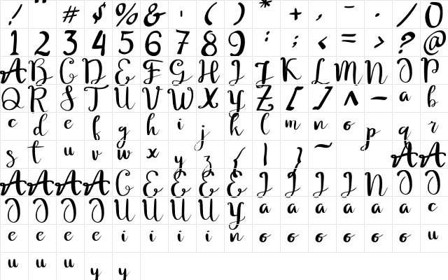 Lovely Day Regular  glyph index